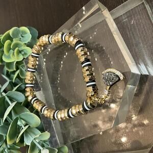 Erimish Gold Disc with Charm Stretcg Bracelet